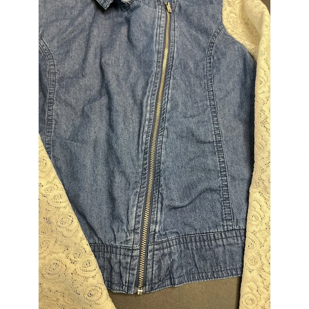 Disney Denim Lace sleeves Lightweight asymmetrical‎ zipper Jacket Youth L 14/16